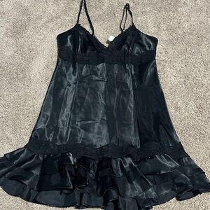 Flora Black Satin Night Slip